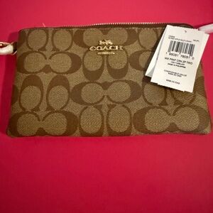 Coach Tan and Brown Logo Wristlet